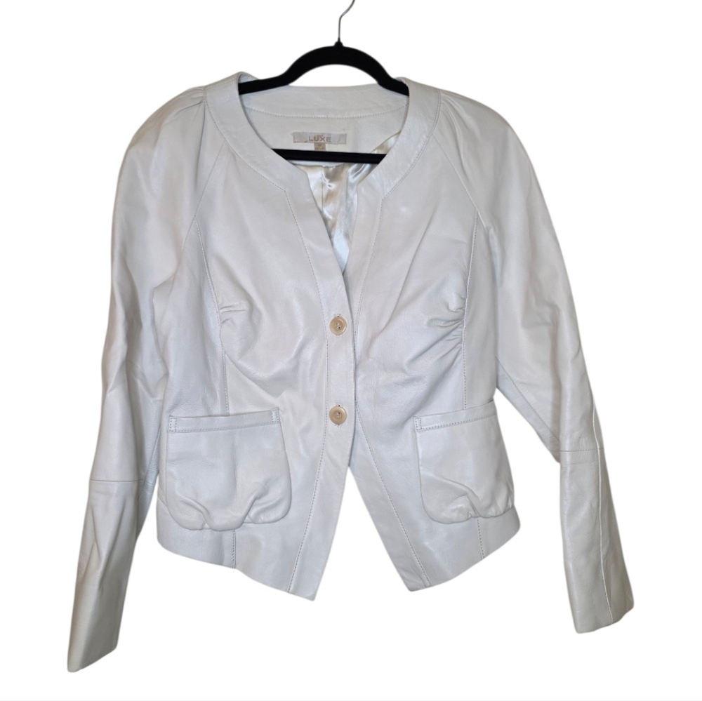 CACHE LUXE Ivory Leather Jacket - Size 10